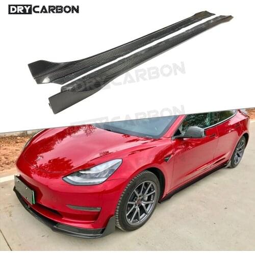 Dry Carbon fiber Side Skirts Aprons for Tesla Model 3 2018 2019 2020 Door Bumper Lip Protector Car Styling
