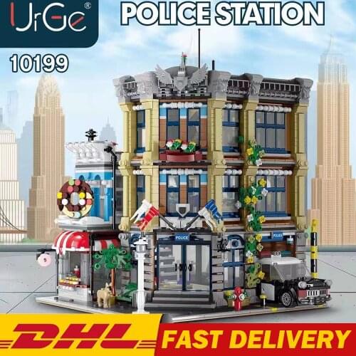 IN STOCK Urge 10199 MOC Creator City Policeals Station Motorbike Helicopter Model Building Blocks Bricks Toys Kids Gifts 10278