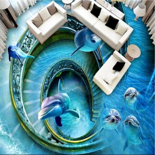 Wellyu Custom large-scale mural pvc waterproof rotating cave dolphin 3D floor zenith mural thickened wear-resistant Peper de Pad
