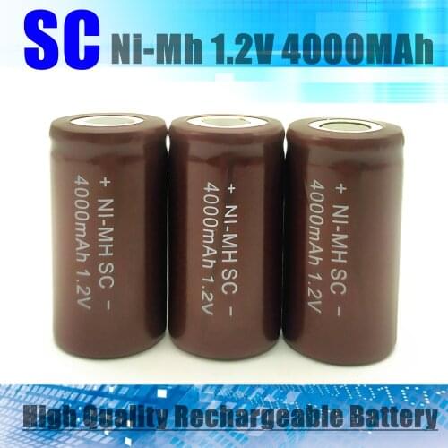 Brand New 22Pcs/Lot SC NI-MH Rechargeable Battery 1.2V 4000mAh, No Tab For LED Power Tools