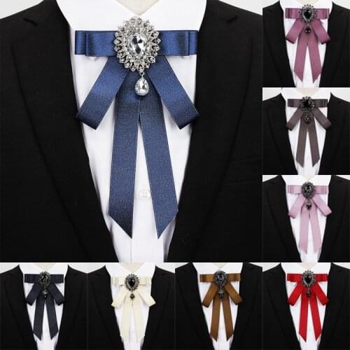 High Quality Diamond British Style Bow Ties Neckties Groom Groomsman Dress Suit Rhinestone Bowtie Men Wedding Unisex Butterfly