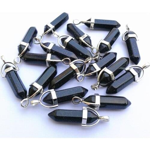 Yingwu 5PCS Natural Stone Blue sand stone Hexagonal Column Pendulum Pendant For Necklace Fashion Charms Wholesale