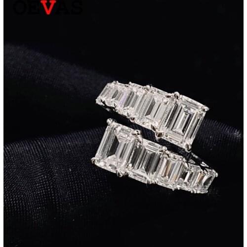OEVAS 100% 925 Sterling Silver Sparkling Full High Carbon Diamond Wedding Rings For Women Engagement Party Fine Jewelry Gifts