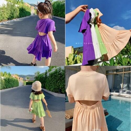 2 3 4 5 6 Years Toddler Girl Dress Summer Fashion Short Sleeve Backless Princess Dress Lotus Leaf Vacation Kids Clothing 2020 N