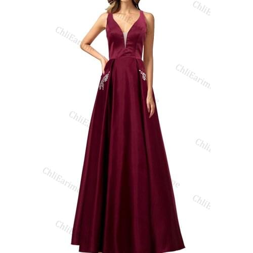 Womens prom dress 2021 V-neck evening dress with beaded bag A-line military prom dress Party dress