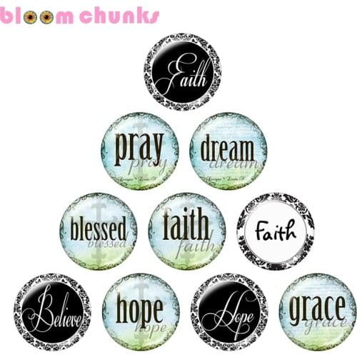 Faith hope blessed dream 10pcs mixed 12mm/18mm/20mm/25mm Round photo glass cabochon demo flat back Making findings S6008
