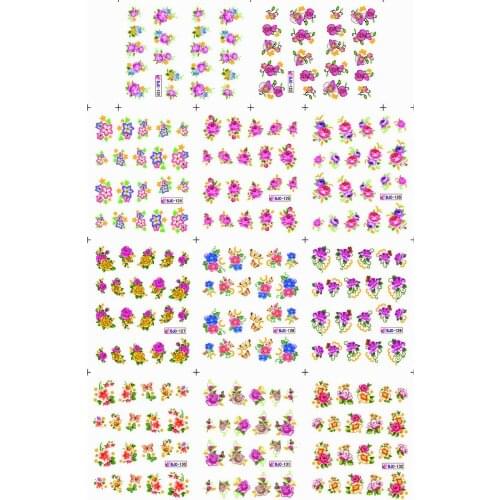 11 PACKS / LOT SILVERY GLITTER POWDER WATER DECAL SLIDER NAIL ART BEAUTY FLOWER NARCISSUS DAISY CHRYSANTHEMUM BJC122-132