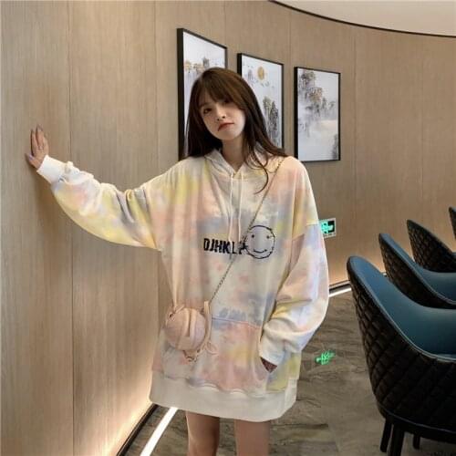 2020 Fashion Harajuku Autumn Hoodies Women Tie-dye Cartoon Print Korean Loose Hooded Sweatshirt Streetwear Long Sleeve Pullovers