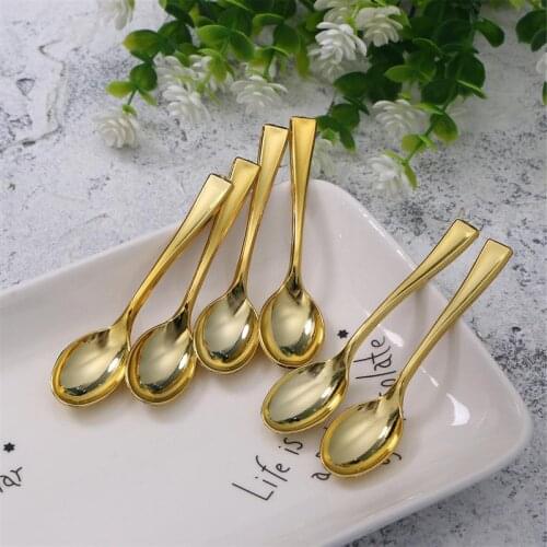 24PCS Golden Plastic Disposable Mini Size Spoon Set Imitate Metal FlatwareIce Cream Dessert Party Spoon Flatware Cutlery