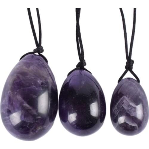 3 Pcs Amethyst Eggs Set Natural Crystal Quartz Stone Ball Pelvic Floor Muscle Vagina Health Care Massage kegel Exercise Women