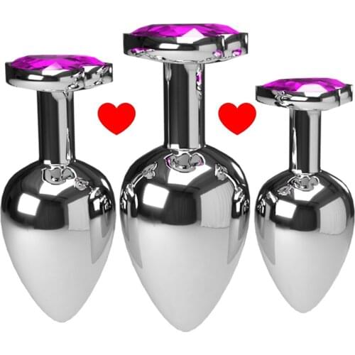 3pcs/Set Multicolor Smooth Massager Anal Beads Crystal Jewelry Heart Butt Plug Stimulator Women Sex Toys Dildo Metal Anal Plug