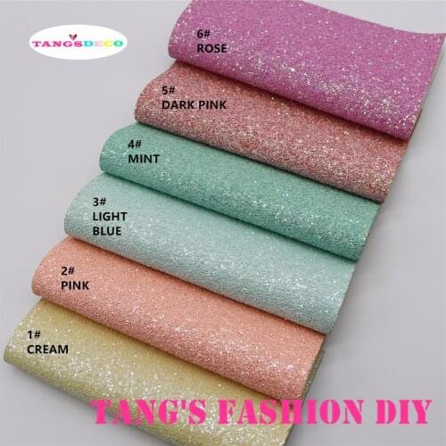 6pcs--20x22cm DIY Hair Bow Material Fluo Light Color CHUNKY GLITTER Synthetic Faux PU Leather