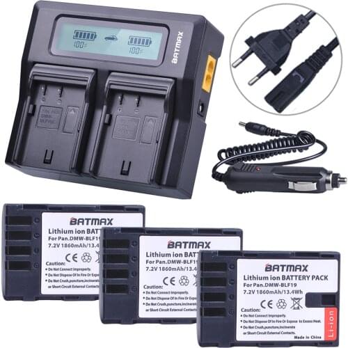 3Pcs 1860MaH DMW-BLF19 DMW-BLF19E DMW-BLF19PP BLF19 BLF19E Battery+ Fast LCD Dual Charger for Panasonic Lumix GH3 GH4 GH5 G9