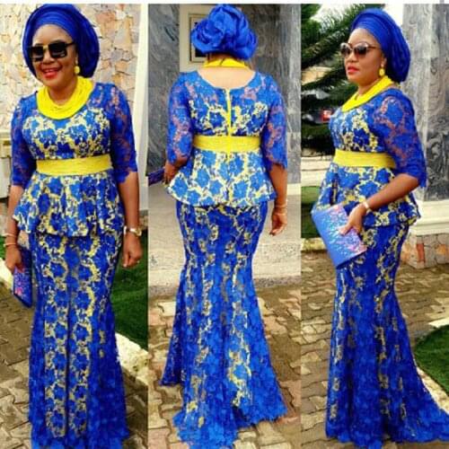 Aso Ebi Style Mermaid Evening Gowns Full Lace Nigeria African Formal Dress Half Sleeve Peplum Prom Gown Abendkleider Plus Size