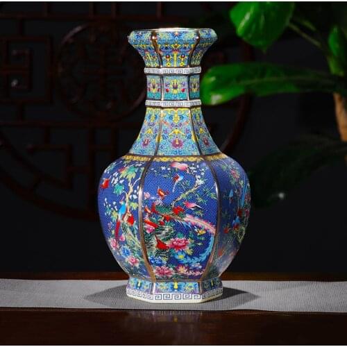 Free shipping Jingdezhen antique handicrafts Qing Dynasty qianlong enamel Golden vase antique collection ornaments