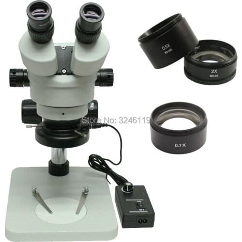 Binocular Stereo Industrial microscope 7X-45X Continuous Zoom Magnification SZM0.5X 0.7X 2.0X Auxiliary Objective Lens