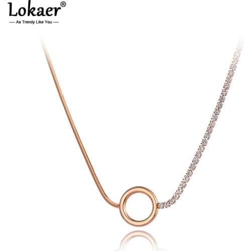 Lokaer Trendy Bohemia Titanium Stainless Steel CZ Crystal Chain Choker Necklace Beach Circle Pendant Necklace For Women N20080