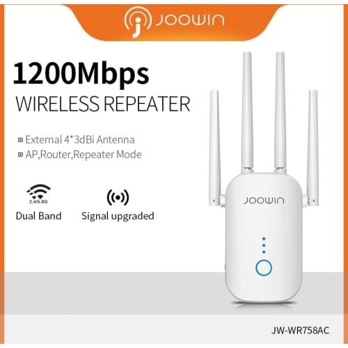 Joowin High Speed 1200Mbps Wifi Repeater Dual Band 2.4G&5.8G Wireless Wifi Extender Use 4*3 dBi Antennas Long Signal JW-WR758AC