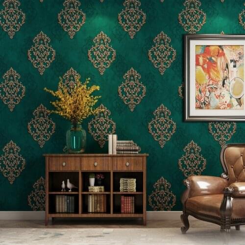 European 3D Embossed Wallpaper Luxury Peacock Green Non-woven Wall Paper Living Room Home Background Wall bedroom decor