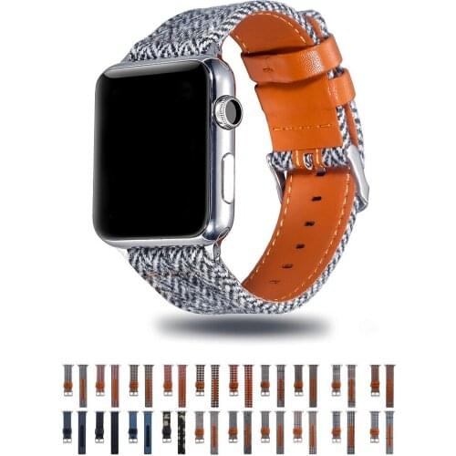 Canvas Band for Apple Watch series 5 4 3 2 1 Wrist Jean Strap for iWatch Houndstooth Pattern Classic Design Leather Back Band
