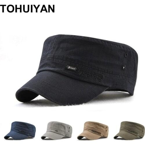 Classic Washed Cotton Military Cap Men Vintage Gorra Army Hat Casual Autumn Flat Top Caps Women Adjustable Cadet Hats Chapeau