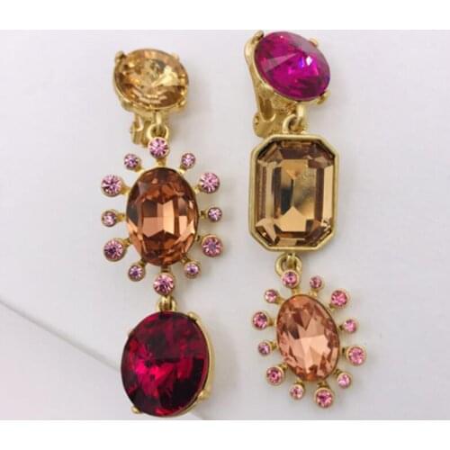 CSxjd 2021 New Retro long temperament crystal exaggerated asymmetrical pearl ear clip without pierced ears