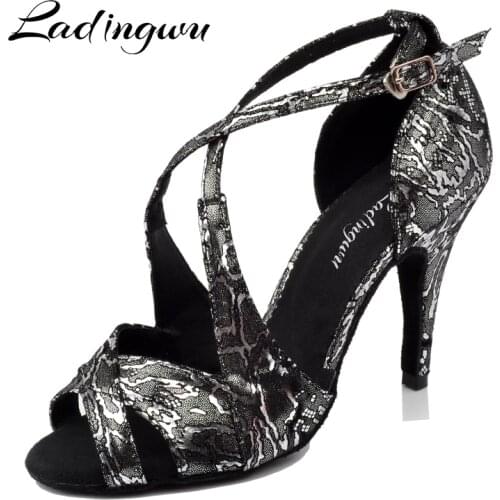 Ladingwu New Brands Dance Shoes For Women Salsa Dance Sandals Flannel Ballroom Party Tango Dancing Shoes Black White Heels 10cm
