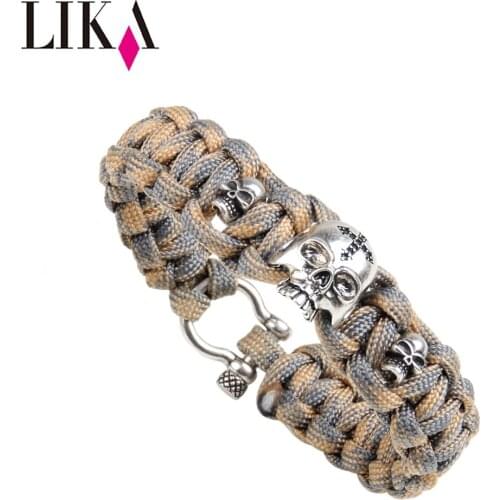 LIKA Men Bracelet Personality Skull Shape Copper Nylon Rope Handmade Trendy Cuff Bangles & Bracelet Vintage Men Jewelry Bracelet
