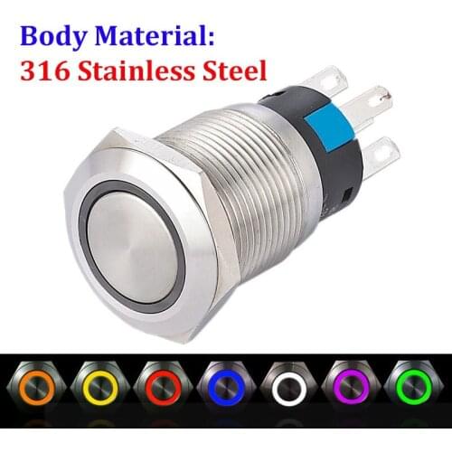 19mm Metal Push Button Switches With Illuminated Electrical Equipment Waterproof LED Momentary 316 Stainless Steel Button Switch