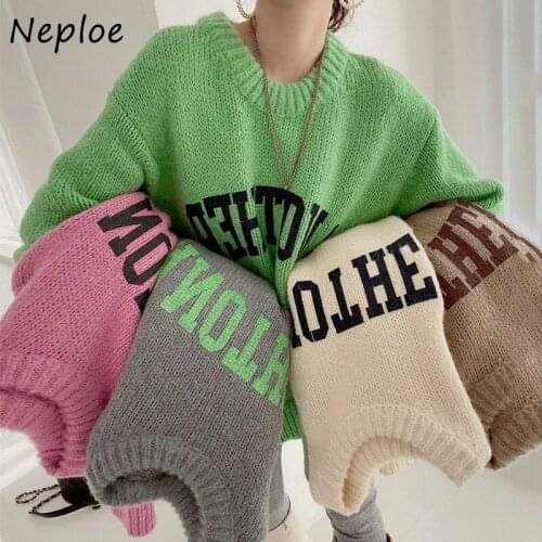 Neploe Fashion Letter Printed Knitted Female Pullovers O-neck Long Sleeve Women Sweaters Autumn Winter 2021 New Outerwear Tops