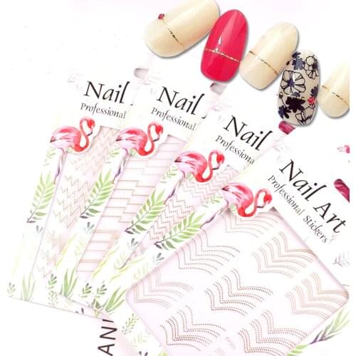 Multi-designs 1 Sheet Gold 3D Curved Wave Stripe Lines Decals Lines Strip Tape Adhesive Foil Manicure Nail Stickers Decals C)