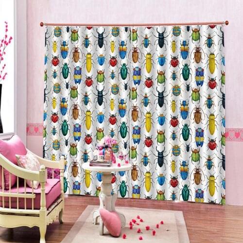 Custom any size Colorful Floating insect Blackout 3D Curtain For kids room Bedroom Window Drapes Indoor Decor Sets