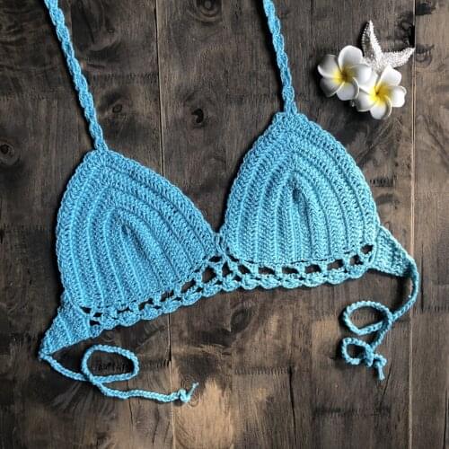 2021 New Sexy Soild Color Bikini Top Woman Hollow Out Swimsuit Crochet Bikini Top Swim Beach Wear Push Up Bra Female Swimwear 3G