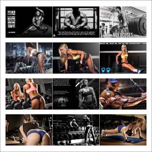 Gym Workout Fitness Bodybuilding Motivational Poster Art Prints 12x18 24x36inch Fitness Exercise Wall Pictures Gym Room