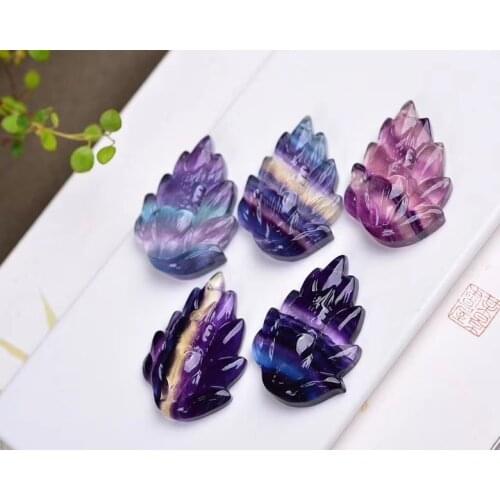Natural fluorite fox pendant fox fairy marriage friendship fox man and woman necklace nine-tailed fox crystal ornaments gift