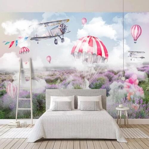 Custom Photo Wallpaper 3D Stereo Sky Airplane Parachute Lavender Landscape Murals Living Room Kids Bedroom Home Decor Wallpapers