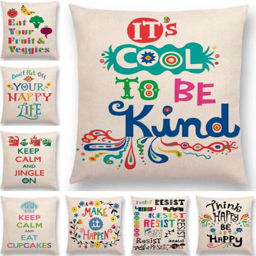Hot Sale Colorful Rainbow Decorative Letters Warm Happy Words Fun Everyday Be Kind Energetic Life Cushion Cover Sofa Pillow Case