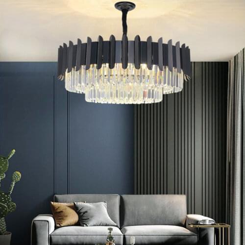 Postmodern Light Luxury Crystal Lamp Nordic Modern Minimalist Living Room Bedroom Round American Retro Black Crystal Chandelier