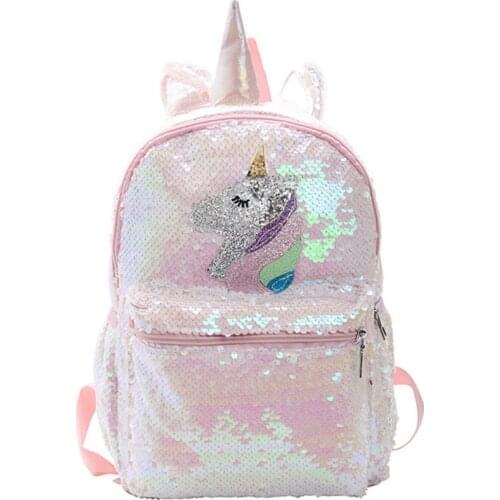 Unicorn Sequin Backpack Cartoon School Bag School Bookbag large capacity Book food Storage Double Shoulder Backpack Travel Bag
