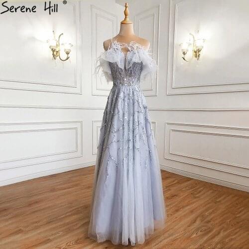 Grey A-Line Sexy Evening Dresses Gowns 2021 Beaded Feather Sparkle Formal Women Party BLA71328 Serene Hill