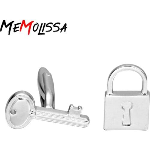 MeMolissa Formal Silver key lock Cufflink for Mens Suits Buttons Geometric Wedding Cufflink French Grooms Shirt Brand Cuff Links
