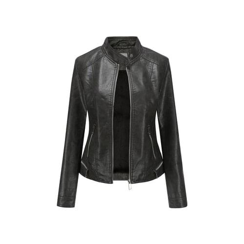 Loose Fit Big Size Asymmetrical Pu Leather Jacket New Lapel Long Sleeve Women Coat Fashion Spring Autumn 2021