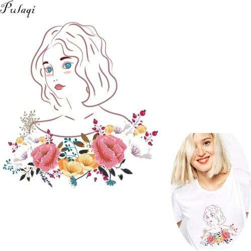 Pulaqi Flower Beauty Girls Iron-on Transfers Decoration Patches For Clothes DIY Heat Thermal Transfer For kids Women T-shirt F