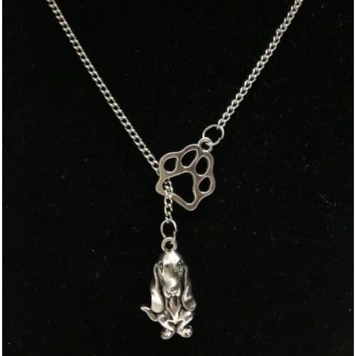 Fashion Vintage Basset Hound Dog & cat/dog paw charm Pendant sweater chain suitable necklace DIY jewelry AccessoriesX109