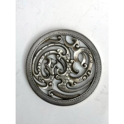 YIZHU CULTUER ART Collection Old Chinese Tibetan Silver Carving Dragon Phenix Amulet Pendant Decoration Wonderful Gift