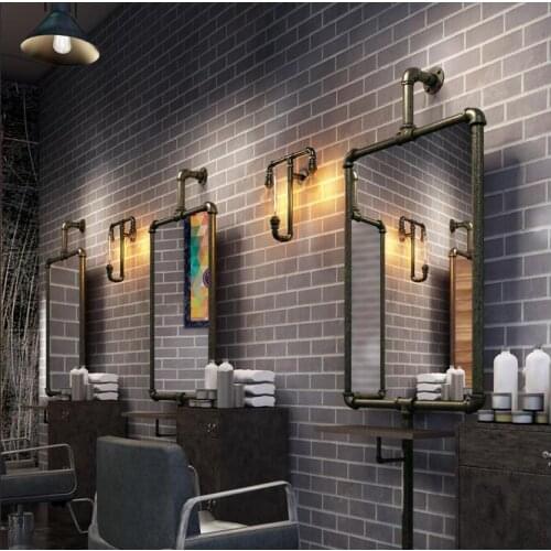 Retro industrial style hairdressing salon mirror table water pipe iron art hair salon hair cutting floor wall-mounted mirror