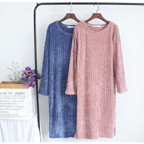 New Nightshirt Women 2019 Spring Autumn Night Dress Nighty Soft Velvet Sleep Wear Round Neck Night Gown nuisette femme de nuit