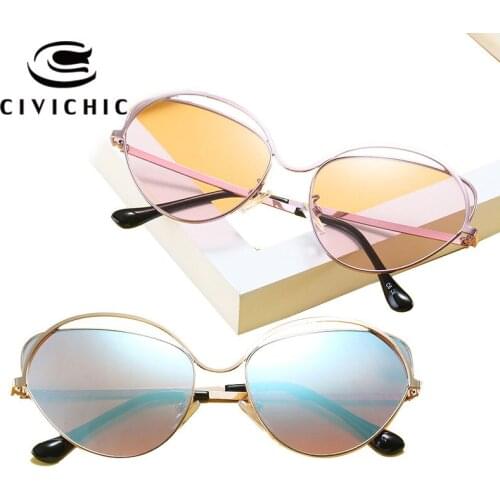 CIVICHIC Personalized Women Sunglasses Hollow Eyebrow Frame Glasses Hipster Cat Eye Oculos De Sol HD Female Lunettes UV400 E395