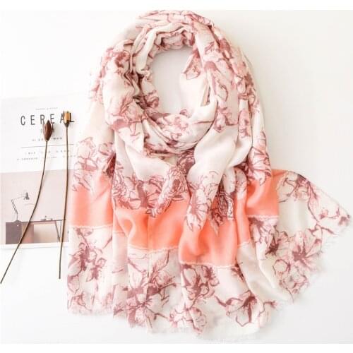 VISROVER Fashion Summer Floral Printing Hijab Scarf Women Scarf Luxury Brand Shawls Foulard Beach Scarf Tassel Cover-ups Wraps