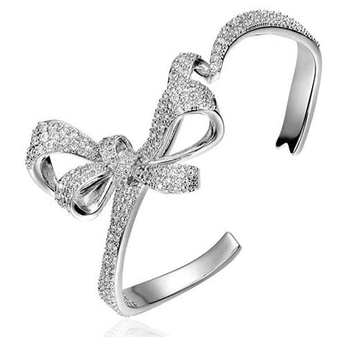 Luxury Inlaid With Small Zircon Geometry Bowknot Opening Bracelet Irregular Fashion Silver Jewelry For Women Party Birthday Gift